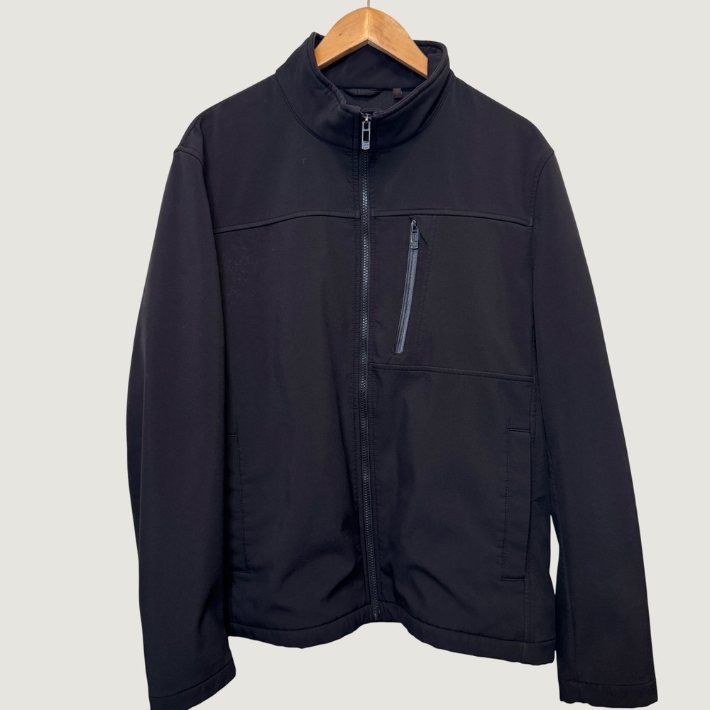 Calvin Klein Mens Softshell Jacket Large Black Water Resistant Stretch Gorpcore